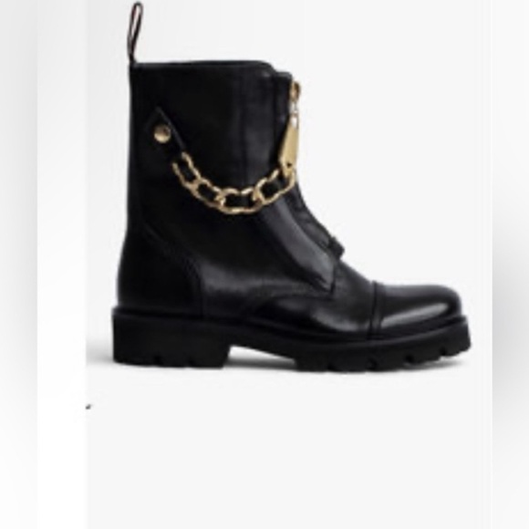Zadig & Voltaire Joe Cecilia leather combat moto boots with gold chain NWT 37/6 - Picture 7 of 17